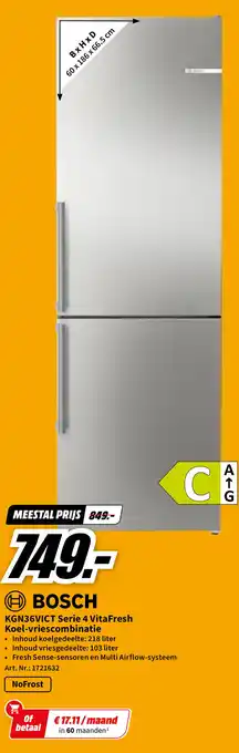 MediaMarkt BOSCH KGN36VICT Serie 4 VitaFresh Koel-vriescombinatie aanbieding