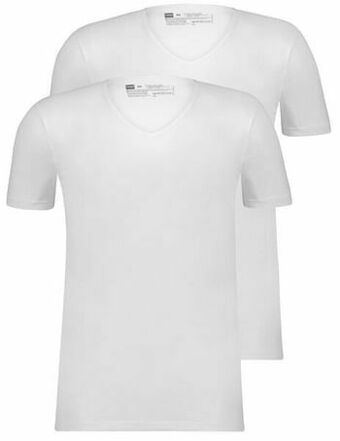 HEMA HEMA Heren T-shirt Slim Fit V-hals Naadloos - 2 Stuks Wit (wit) aanbieding