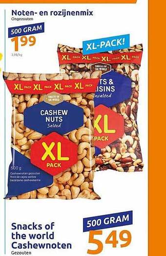 Action Snacks Of The World Cashewnoten 500 gram aanbieding