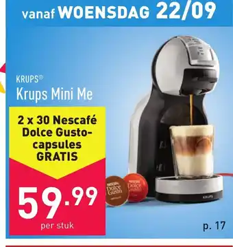 ALDI Krups Mini Me 2 x 30 Nescafe Dolce Gusto Capsules Gratis per stuk aanbieding
