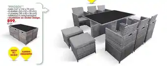Hubo Pinosol, Tafel, 6 Stoelen, 4 Poefjes, Tafelblad aanbieding