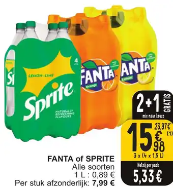 Cora FANTA of SPRITE 3 x (4 x 1.5L) aanbieding