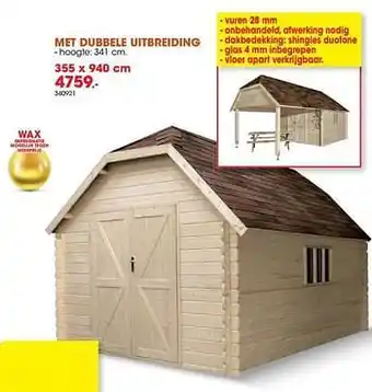 Hubo Houten tuinhuizen met dubbele uitbreiding 355x940 cm aanbieding