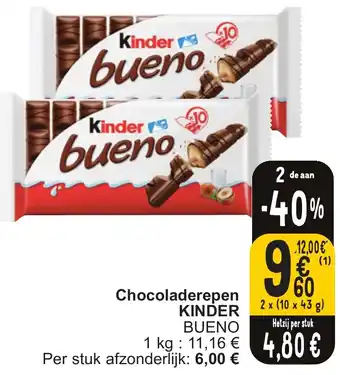 Cora KINDER BUENO Chocoladerepen 2 x (10 x 43g) aanbieding