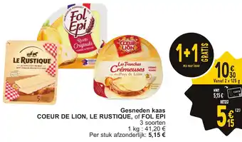Gesneden kaas COEUR DE LION, LE RUSTIQUE, of FOL EPI 2 x 125g