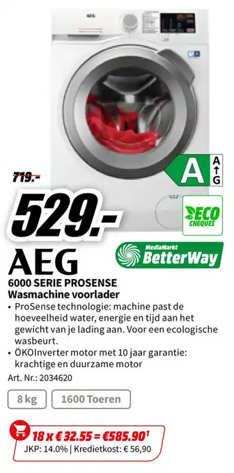 MediaMarkt AEG 6000 SERIE PROSENSE Wasmachine voorlader aanbieding