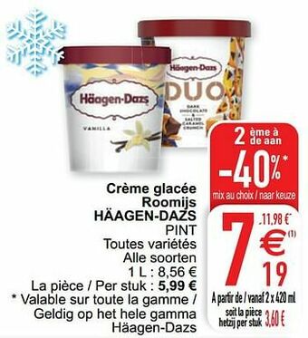 Crème glacée roomijs häagen-dazs pint