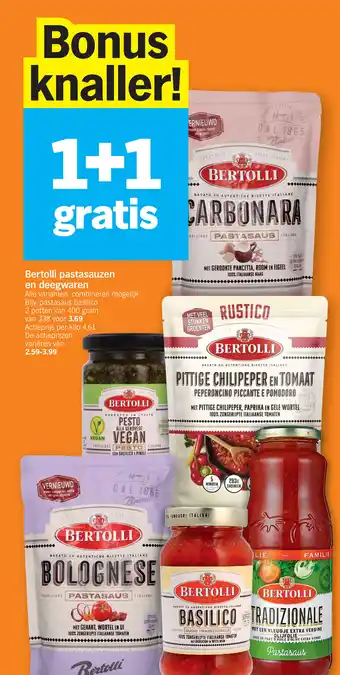 Albert Heijn Bertolli pastasauzen en deegwaren aanbieding