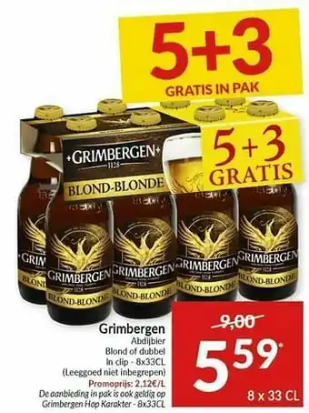 Intermarché Grimbergen abdijbier blond of dubbe aanbieding