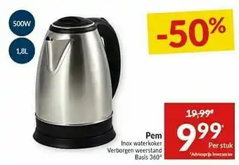 Intermarché Pem inox waterkoker verborgen weerstand basis aanbieding