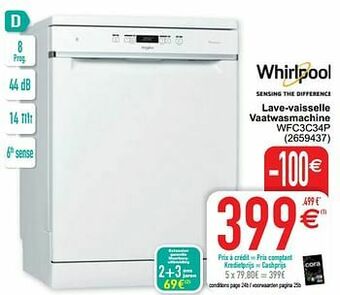 Cora Whirlpool lave-vaisselle vaatwasmachine wfc3c34p aanbieding
