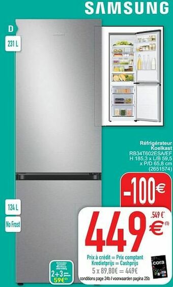 Cora Samsung réfrigérateur koelkast rb34t602esa-ef aanbieding