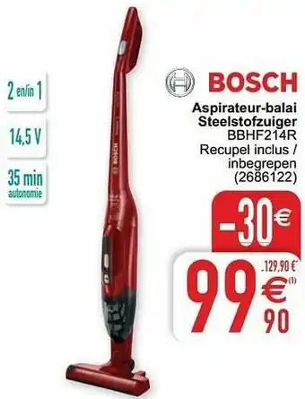 Cora Bosch aspirateur-balai steelstofzuiger bbhf214r aanbieding