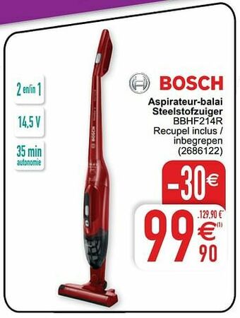 Cora Bosch aspirateur-balai steelstofzuiger bbhf214r aanbieding