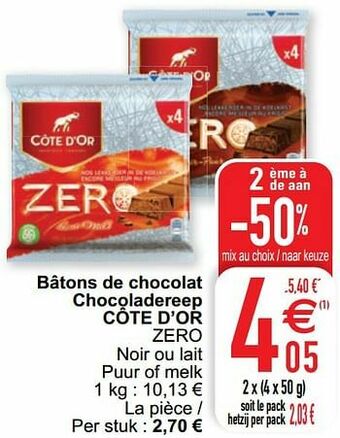 Cora Bâtons de chocolat chocoladereep côte d’or zero aanbieding
