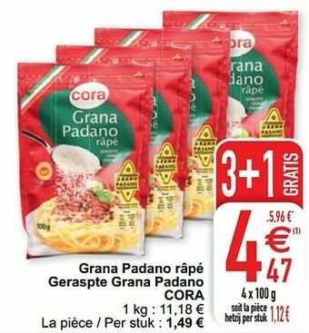 Cora Grana padano râpé geraspte grana padano cora aanbieding