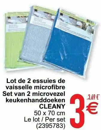 Lot de 2 essuies de vaisselle microfibre set van 2 microvezel keukenhanddoeken cleany