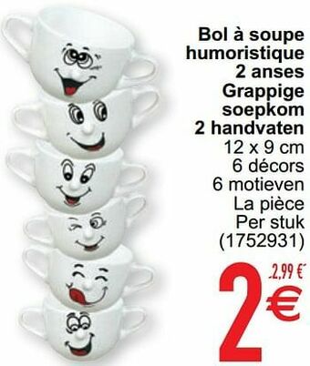 Bol à soupe humoristique 2 anses grappige soepkom 2 handvaten