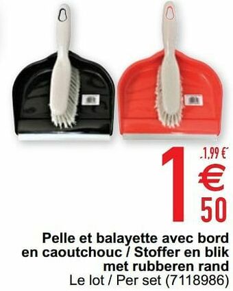 Pelle et balayette avec bord en caoutchouc - stoffer en blik met rubberen rand