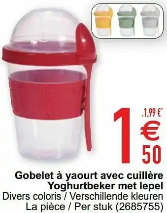 Cora Gobelet à yaourt avec cuillère yoghurtbeker met lepel aanbieding