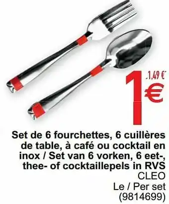 Cora Set de 6 fourchettes 6 cuillères de table à café ou cocktail en inox - set van 6 vorken 6 eet- thee- of cocktaillepels in rvs aanbieding