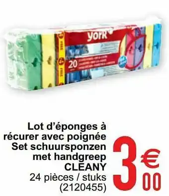 Lot d’éponges à récurer avec poignée set schuursponzen met handgreep cleany