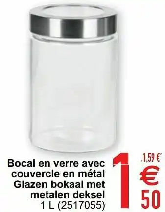 Cora Bocal en verre avec couvercle en métal glazen bokaal met metalen deksel aanbieding