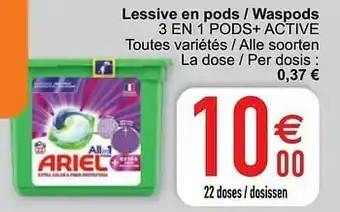 Cora Lessive en pods - waspods 3 en 1 pods+ active aanbieding