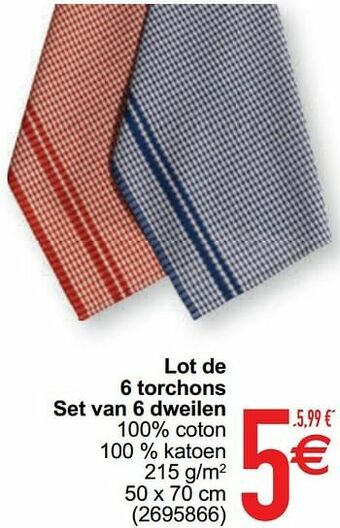 Lot de 6 torchons set van 6 dweilen