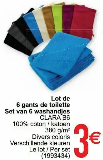 Lot de 6 gants de toilette set van 6 washandjes clara b6