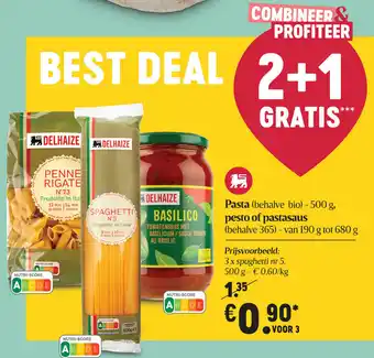 Delhaize Pasta 500g pesto of pastasaus aanbieding