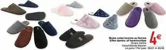 Mules unies homme ou femme effen dames- of herenmuiltjes