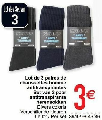 Cora Lot de 3 paires de chaussettes homme antitranspirantes set van 3 paar antitranspirante herensokken aanbieding