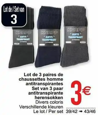 Cora Lot de 3 paires de chaussettes homme antitranspirantes set van 3 paar antitranspirante herensokken aanbieding