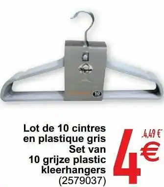 Lot de 10 cintres en plastique gris set van 10 grijze plastic kleerhangers