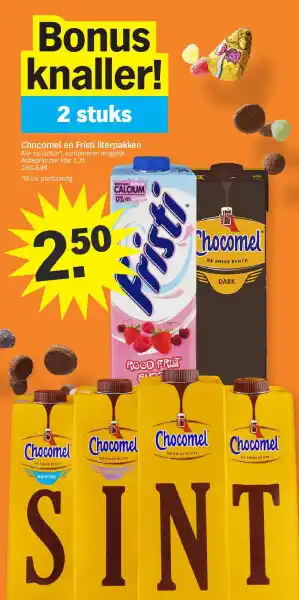Albert Heijn Chocomel en fristi literpakken aanbieding