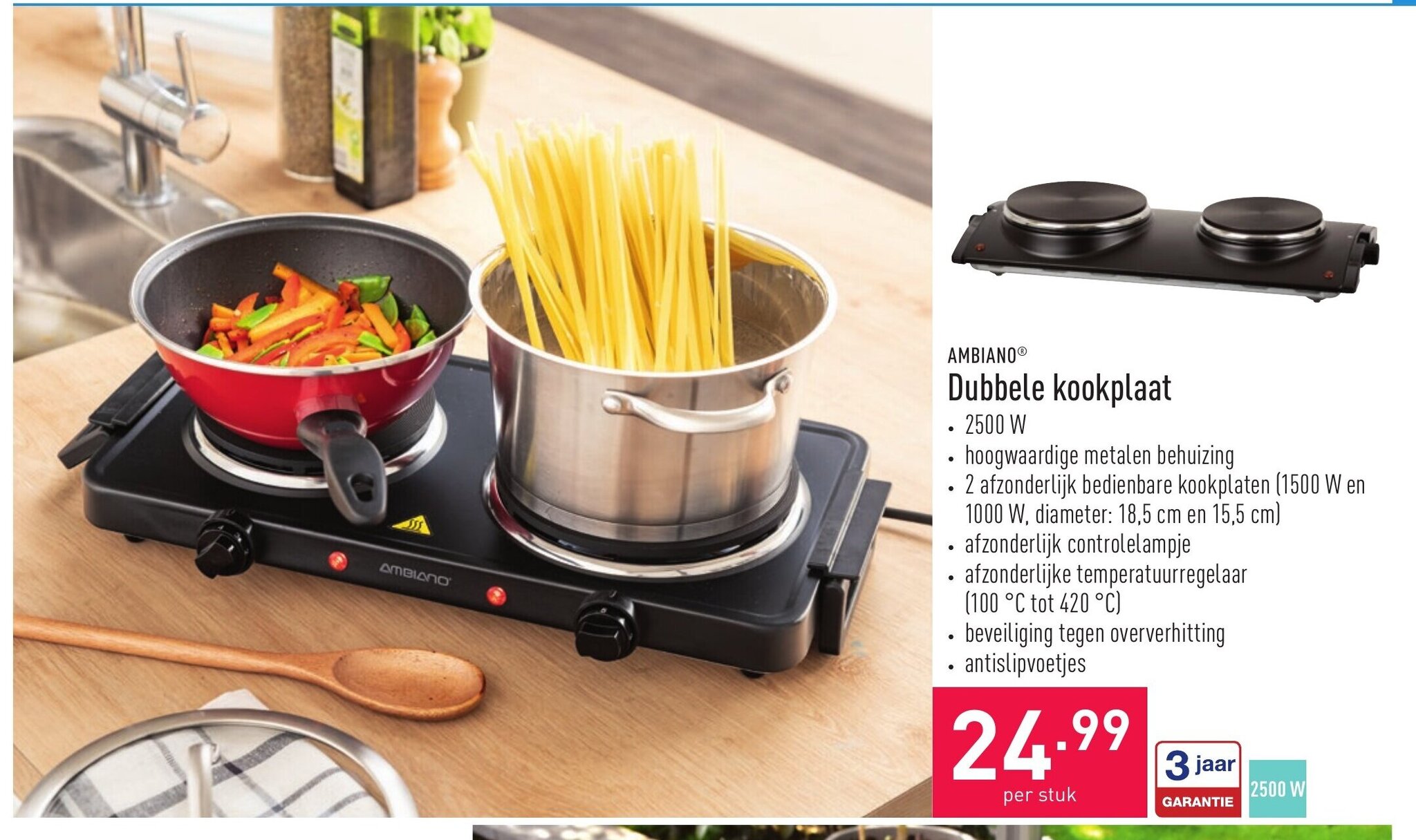 Ambiano Dubbele Kookplaat per stuk promotie bij ALDI