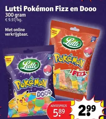 Kruidvat Lutti pokémon fizz en Dooo 300gram aanbieding