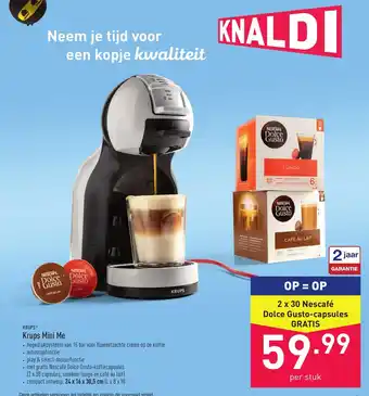 ALDI Krups Mini Me 2 x 30 Nescafe Dolce Gusto Capsules Gratis per stuk 24 x 16 x 30,5 cm aanbieding