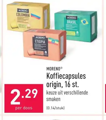 ALDI Moreno Koffiecapsules Origin, 16 st. per doos aanbieding