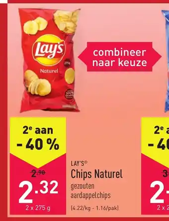 ALDI Lay's Chips Naturel 2 x 275g aanbieding