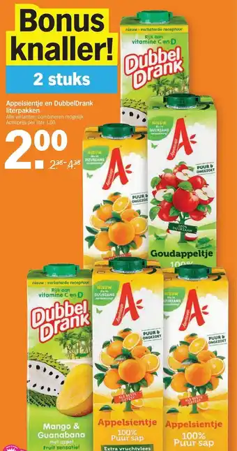 Albert Heijn Appelsientje of Dubbeldrank 2*1L aanbieding