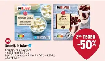 Delhaize Roomijs in beker aanbieding