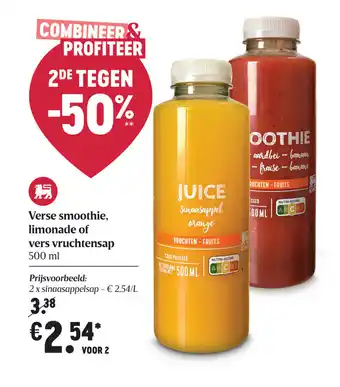 Delhaize Verse smoothie, limonade of vers vruchtensap aanbieding
