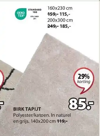 Jysk Birk tapijt aanbieding