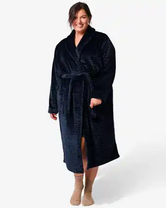 HEMA Hema dames badjas lang fleece donkerblauw (donkerblauw) aanbieding