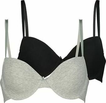 HEMA HEMA Padded T-shirt Bh Katoen - 2 Stuks Grijsmelange (grijsmelange) aanbieding