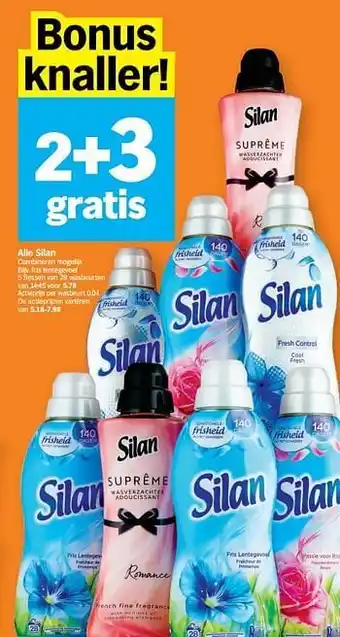 Albert Heijn Silan wasmiddel fris lentegevoel of Supreme aanbieding