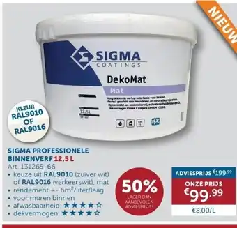 Zelfbouwmarkt Sigma professionele binnenverf 12,5 l aanbieding