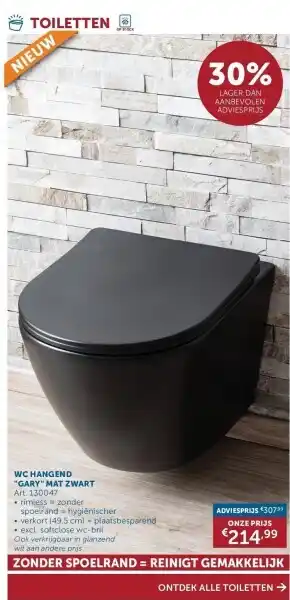 Zelfbouwmarkt Wc hangend gary mat zwart aanbieding